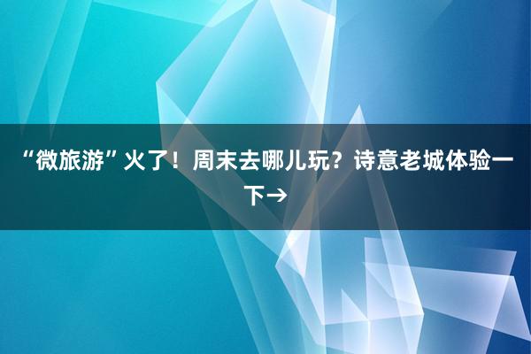 “微旅游”火了！周末去哪儿玩？诗意老城体验一下→